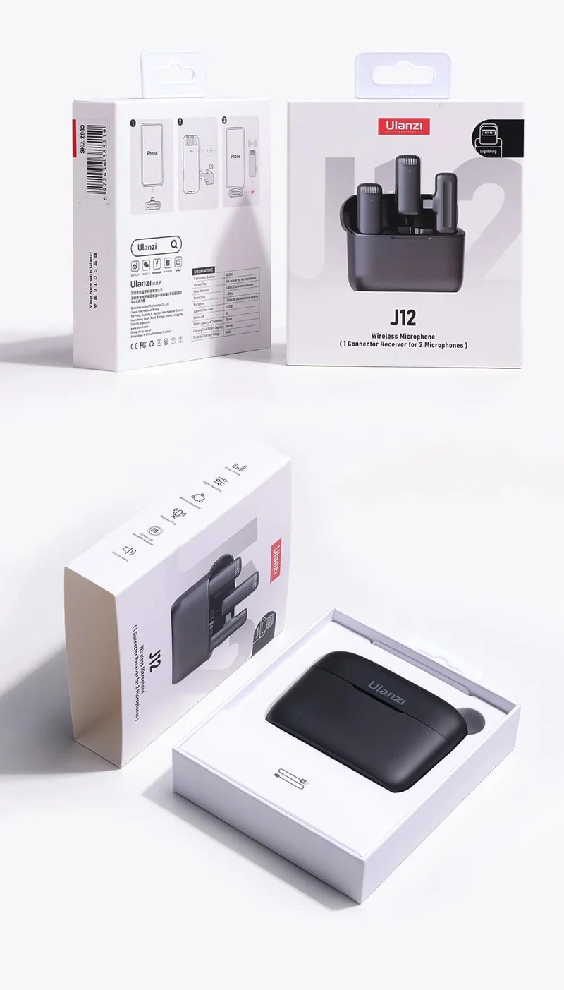 Ulanzi J12 Wireless Lavalier-mikrofon Ansteckmikrofone Set Kurze Videoaufnahme Mini-Mikrofon für iPhone Android Live-Übertragung