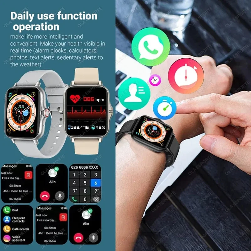 2024 Smart Watch für Männer Frauen Geschenk Voller Touchscreen Sport Fitness Uhren Bluetooth Anrufe Digitale Smartwatch Armbanduhr Herren