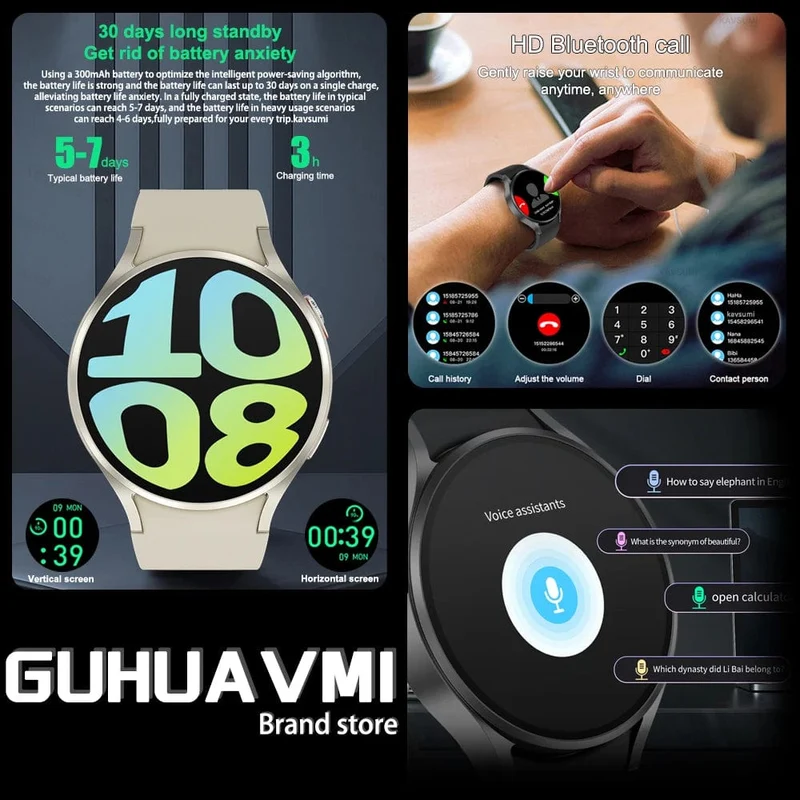 2024 Neu für Samsung Galaxy Watch 6 Classic Smart Watch Männer Frauen Benutzerdefiniertes Zifferblatt HD AMOLED Sprachanruf NFC GPS Tracker Sportuhren