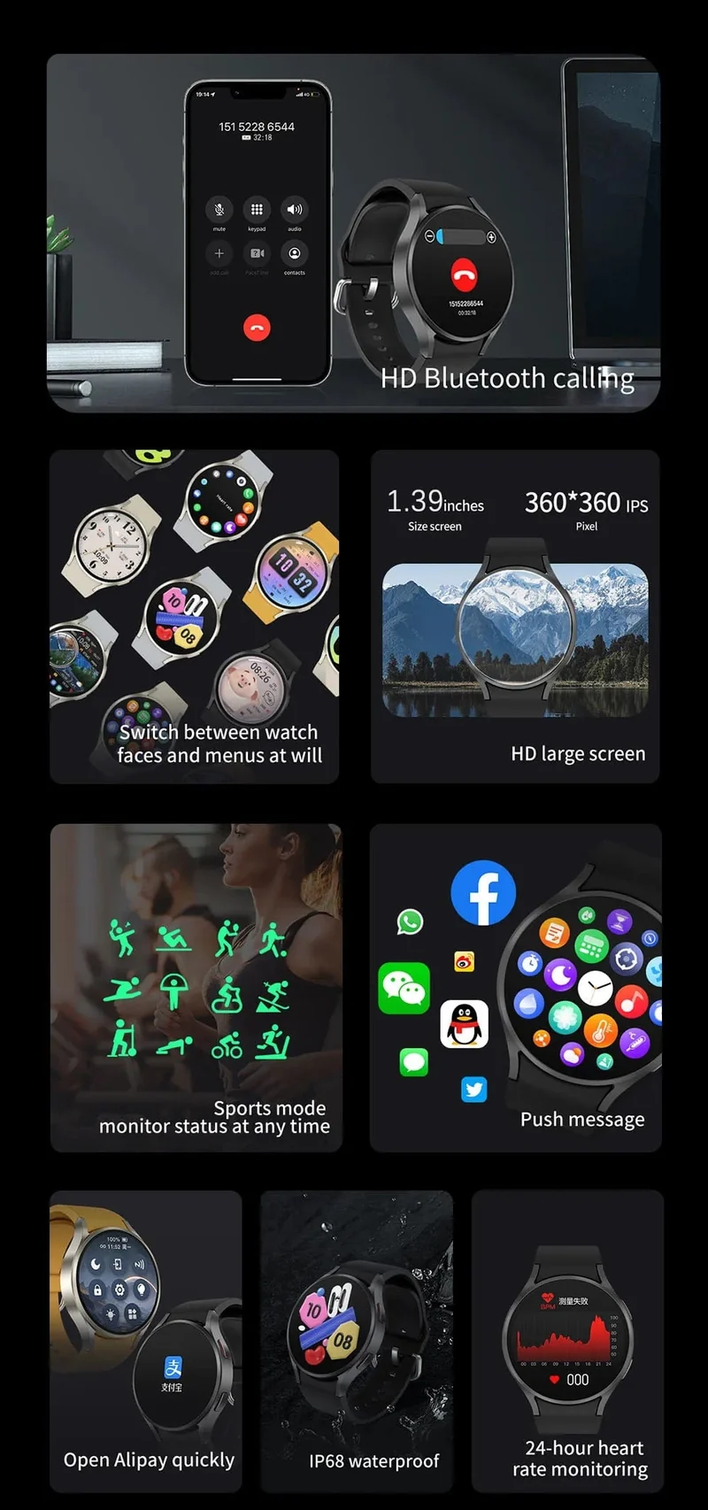 2024 Neu für Samsung Galaxy Watch 6 Classic Smart Watch Männer Frauen Benutzerdefiniertes Zifferblatt HD AMOLED Sprachanruf NFC GPS Tracker Sportuhren