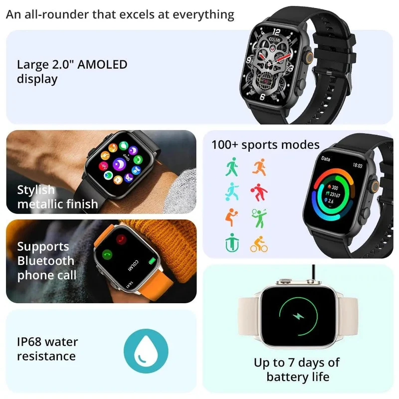 COLMI C81 2.0 Zoll AMOLED Smartwatch unterstützt AOD 100 Sportmodi IP68 wasserdichte Smartwatch für Männer und Frauen PK Ultra Series 8