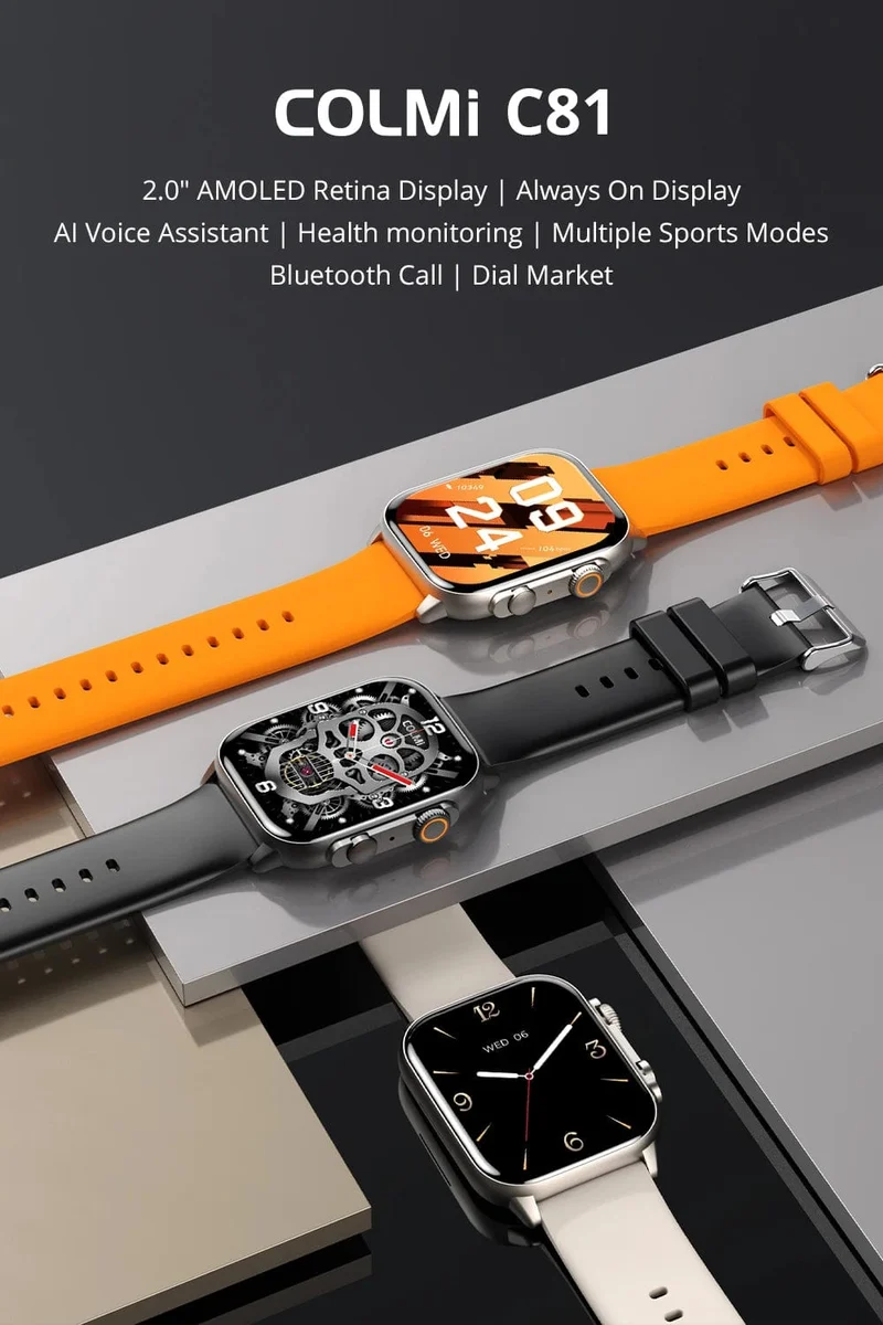 COLMI C81 2.0 Zoll AMOLED Smartwatch unterstützt AOD 100 Sportmodi IP68 wasserdichte Smartwatch für Männer und Frauen PK Ultra Series 8
