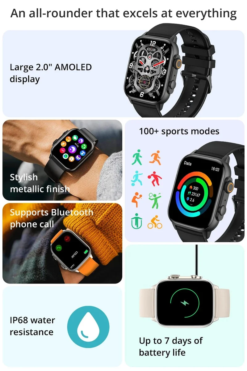 COLMI C81 2.0 Zoll AMOLED Smartwatch unterstützt AOD 100 Sportmodi IP68 wasserdichte Smartwatch für Männer und Frauen PK Ultra Series 8