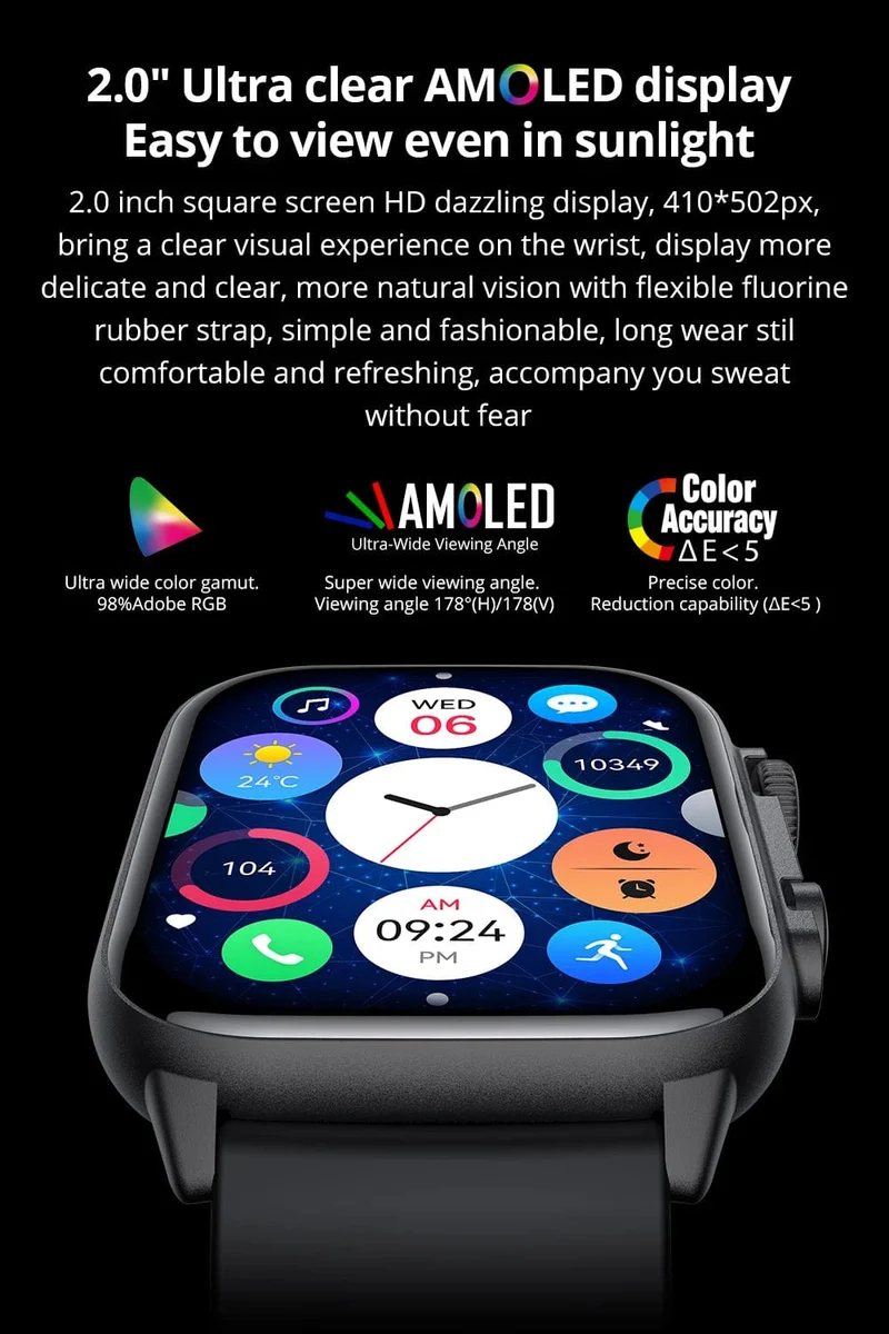 COLMI C81 2.0 Zoll AMOLED Smartwatch unterstützt AOD 100 Sportmodi IP68 wasserdichte Smartwatch für Männer und Frauen PK Ultra Series 8