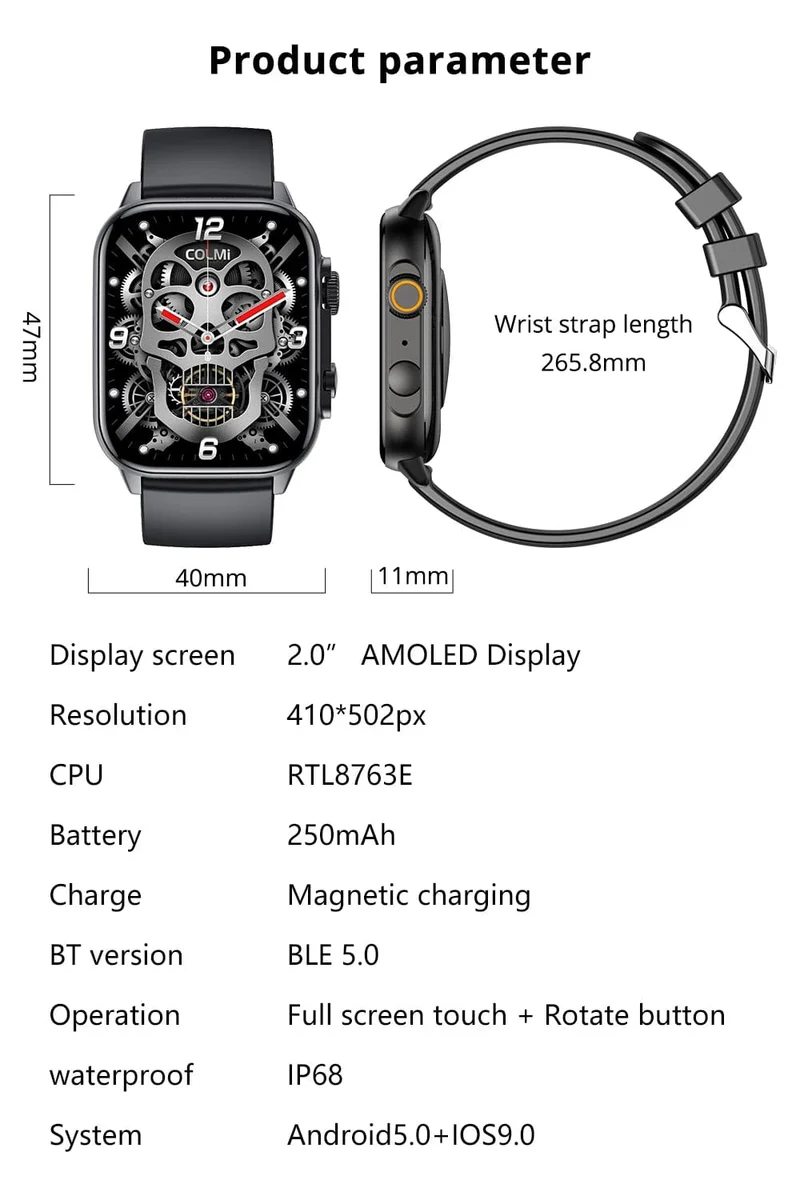 COLMI C81 2.0 Zoll AMOLED Smartwatch unterstützt AOD 100 Sportmodi IP68 wasserdichte Smartwatch für Männer und Frauen PK Ultra Series 8