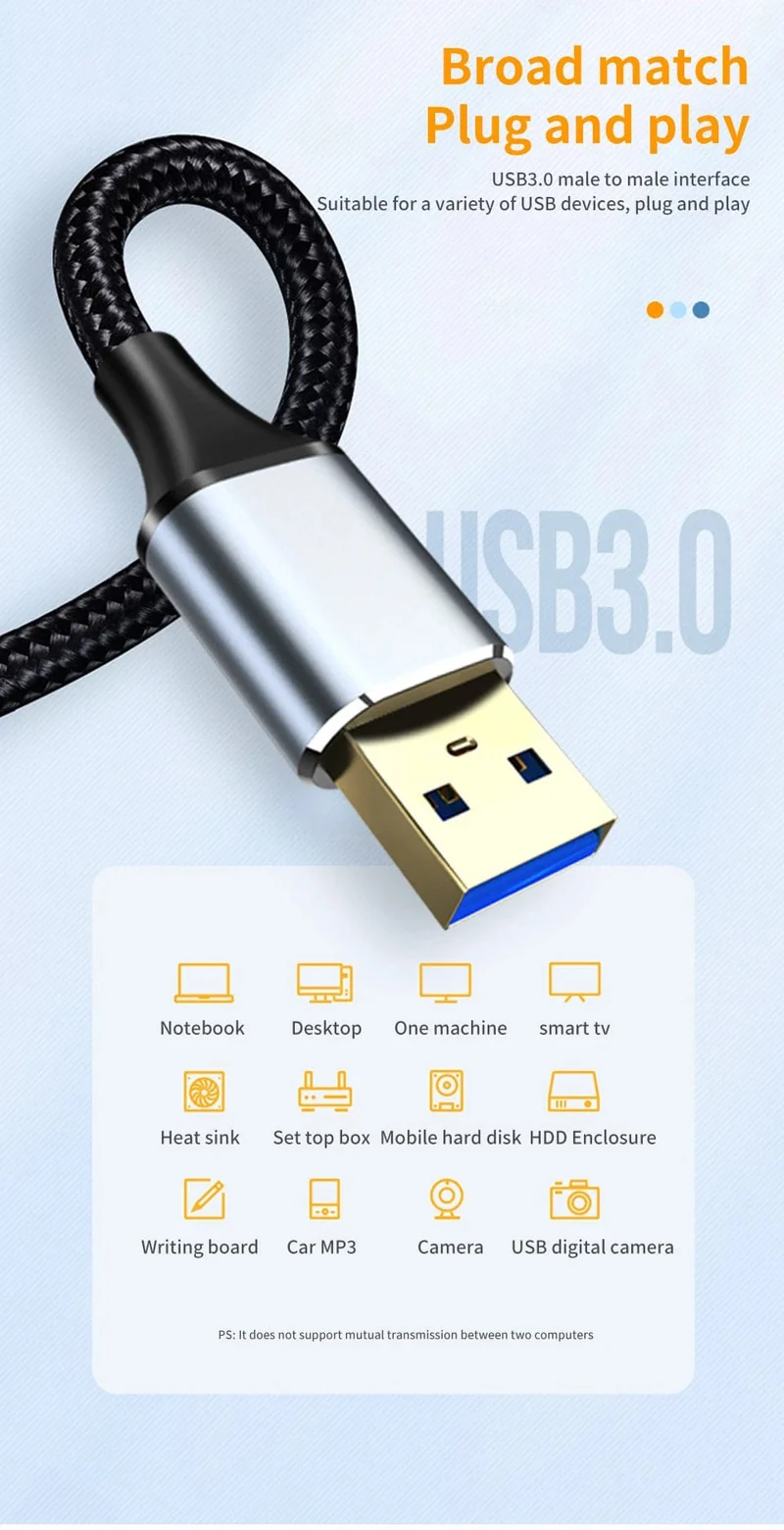 USB 3.0-Verlängerungskabel Typ A Stecker auf Stecker, 5 Gbit/s, USB auf USB 2.0 Extender für Kühler, Festplatte, TV-Box, USB 3.0-Kabelverlängerung