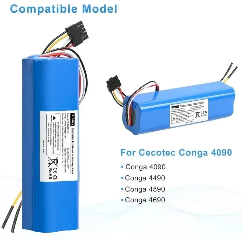 Aleaivy 12800 mAh Li-Ion Akku für CECOTEC CONGA 4090 5090 3090 1690 1890 2090 Roboter-Staubsauger 14.4 V 18650 Akkupacks