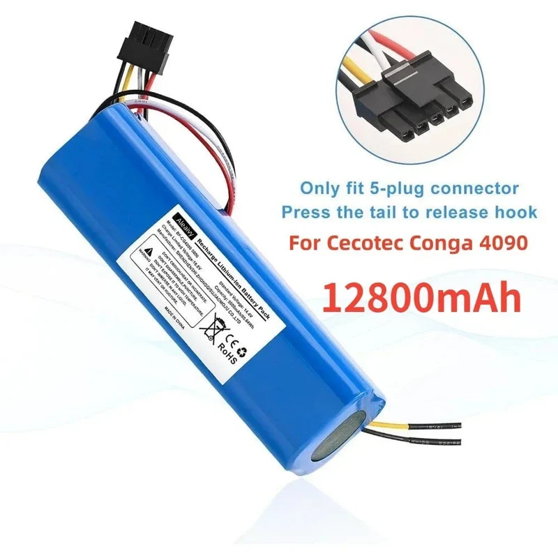 Aleaivy 12800 mAh Li-Ion Akku für CECOTEC CONGA 4090 5090 3090 1690 1890 2090 Roboter-Staubsauger 14.4 V 18650 Akkupacks