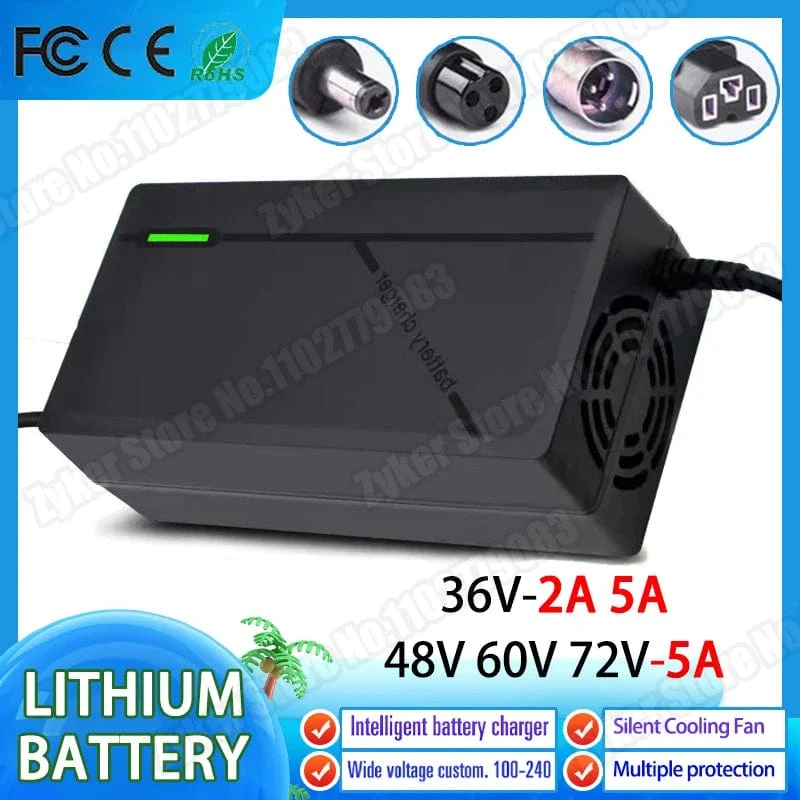 36V 48V 60V 72V Ladegerät 2A 5A Lithium-Batterie Pack 42 54.6 67.2 84V 10 13 16 20S Smart Intelligente Schnelle Lade Ladegerät EU Stecker