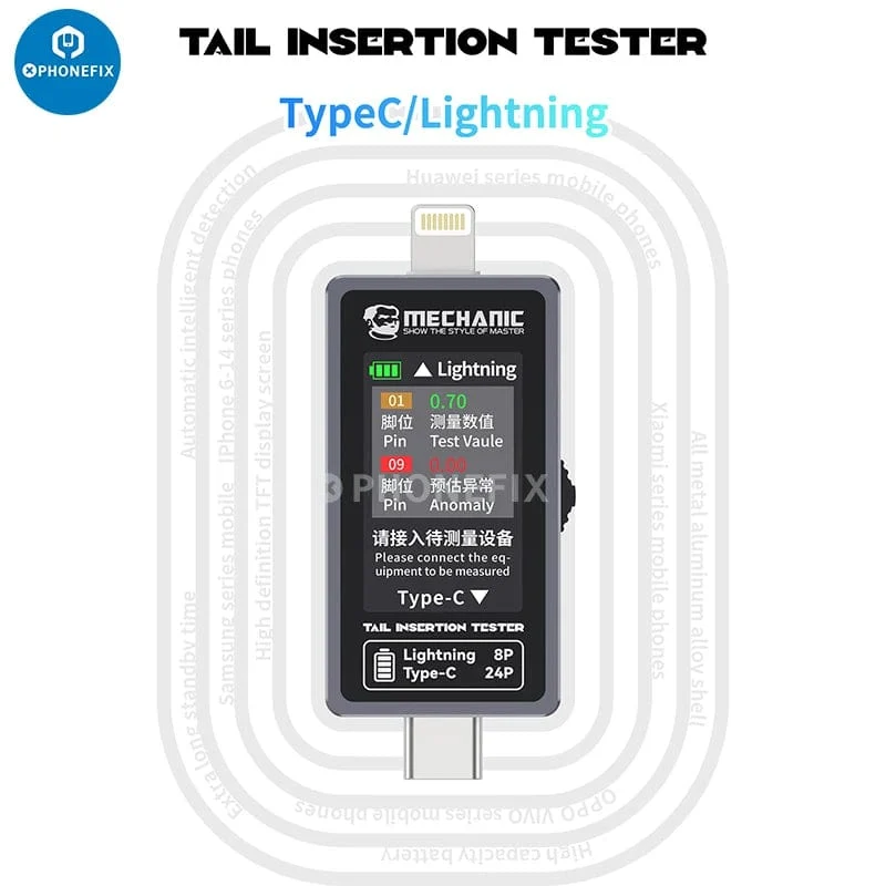 Mechaniker T-824 Keine Demontage erforderlich Handy-Heckeinsteckdetektor Digitalanzeige Aktuelle Leistungsprüfung Unabhängiger Pin