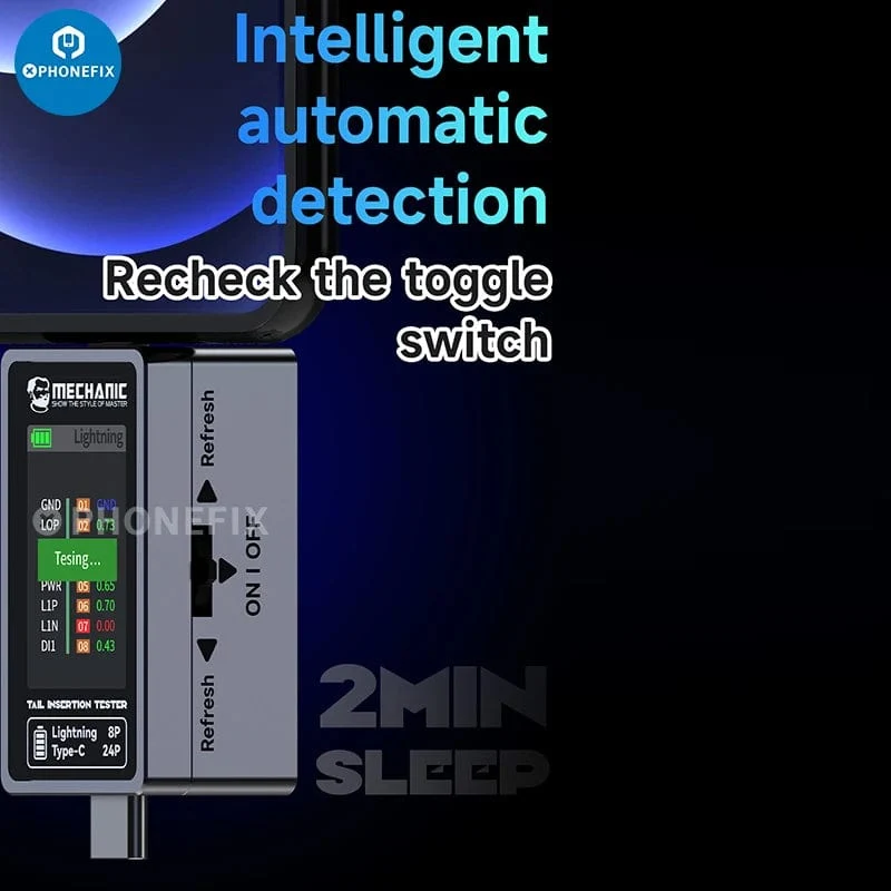Mechaniker T-824 Keine Demontage erforderlich Handy-Heckeinsteckdetektor Digitalanzeige Aktuelle Leistungsprüfung Unabhängiger Pin