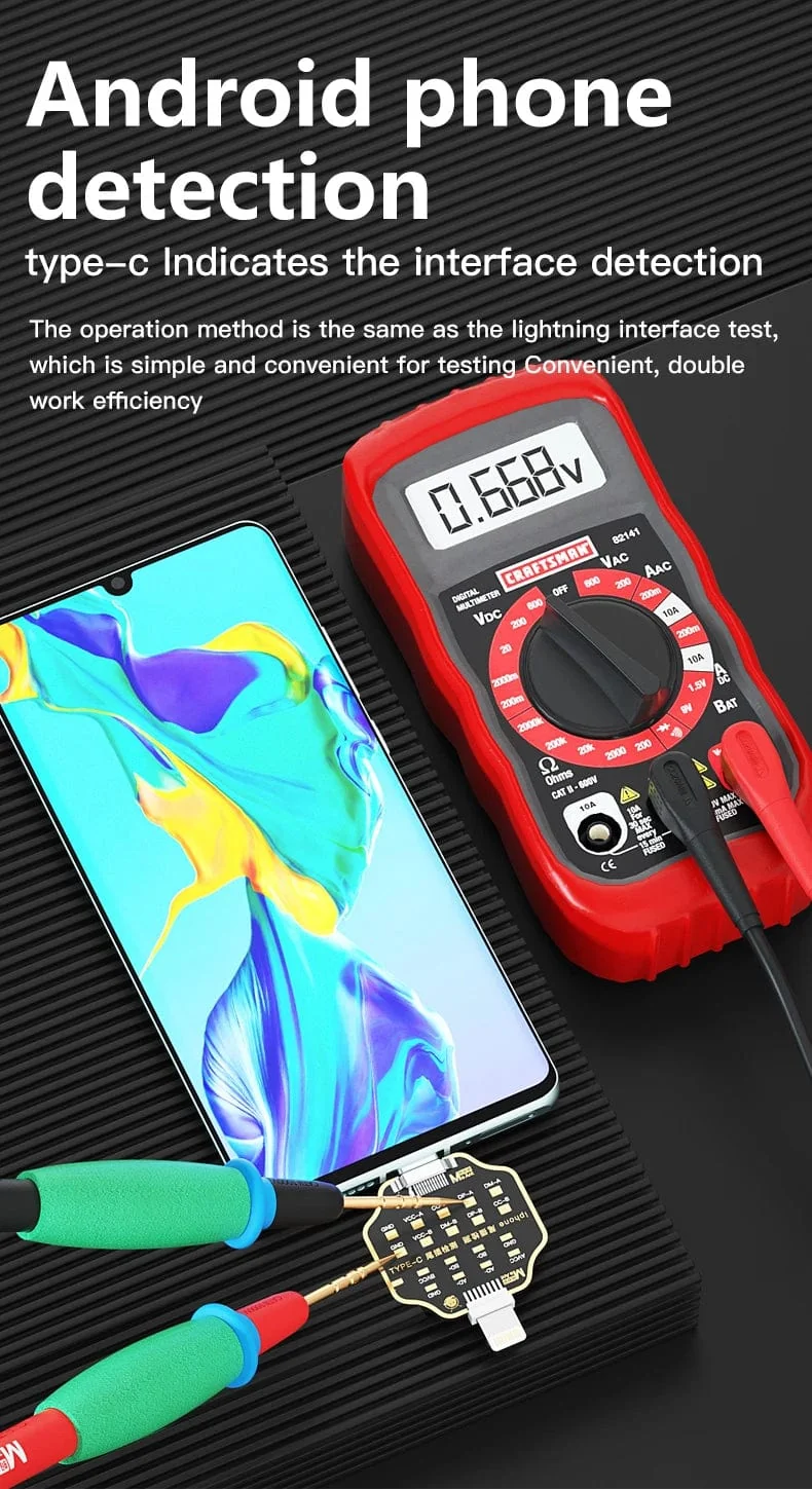 Mechaniker T-824 Keine Demontage erforderlich Handy-Heckeinsteckdetektor Digitalanzeige Aktuelle Leistungsprüfung Unabhängiger Pin