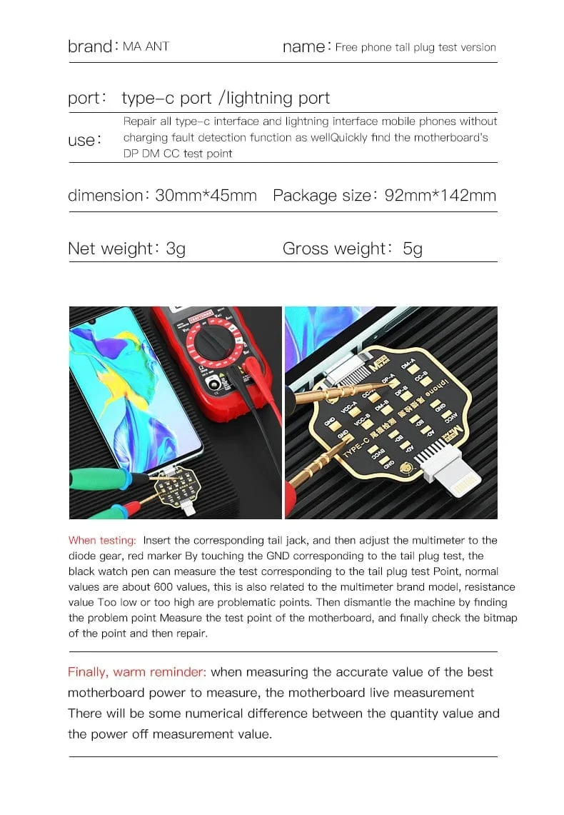Mechaniker T-824 Keine Demontage erforderlich Handy-Heckeinsteckdetektor Digitalanzeige Aktuelle Leistungsprüfung Unabhängiger Pin