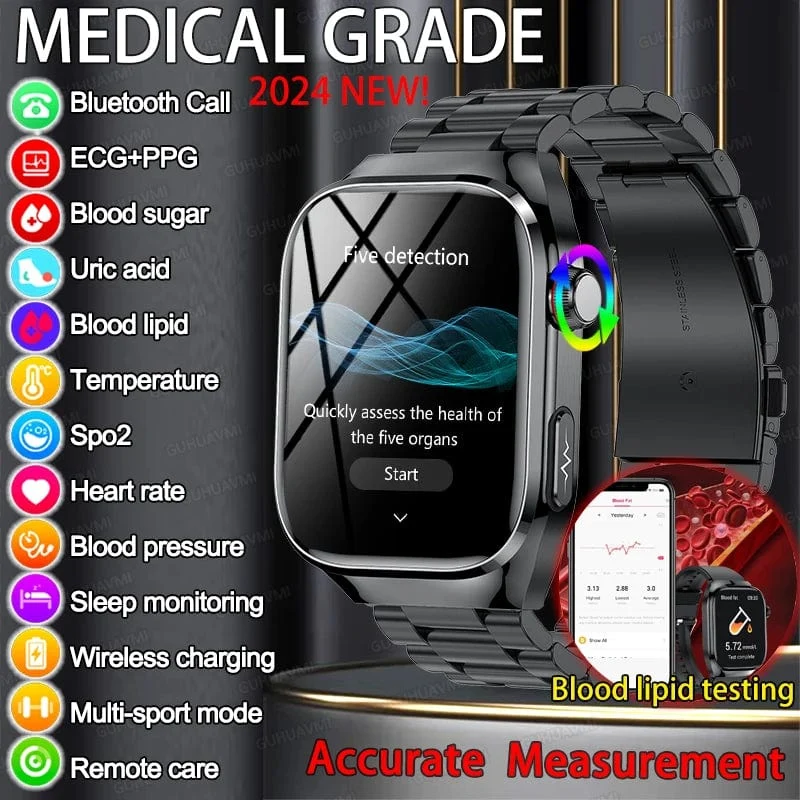 Für HUAWEI Xiaomi Neue Harnsäure Blut Fett Smartwatch EKG Blut Glucose Herz Rate Blutdruck Gesundheit Überwachung Smart Uhr