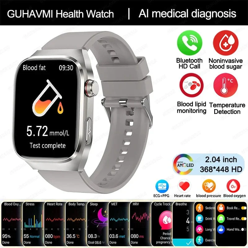 Für HUAWEI Xiaomi Neue Harnsäure Blut Fett Smartwatch EKG Blut Glucose Herz Rate Blutdruck Gesundheit Überwachung Smart Uhr