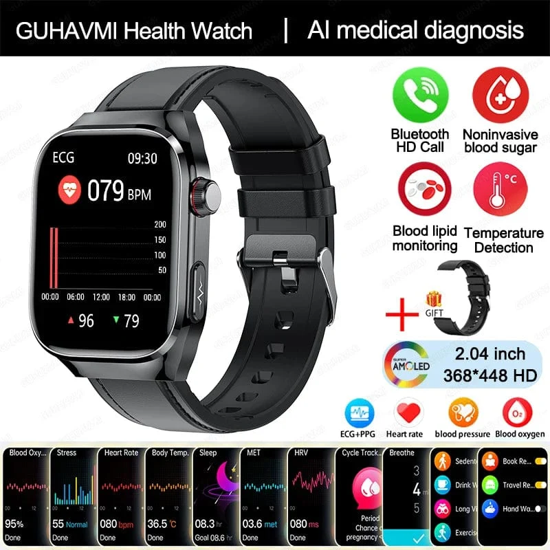 Für HUAWEI Xiaomi Neue Harnsäure Blut Fett Smartwatch EKG Blut Glucose Herz Rate Blutdruck Gesundheit Überwachung Smart Uhr