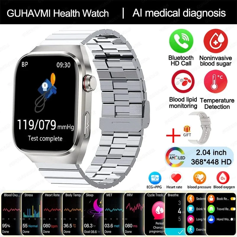 Für HUAWEI Xiaomi Neue Harnsäure Blut Fett Smartwatch EKG Blut Glucose Herz Rate Blutdruck Gesundheit Überwachung Smart Uhr
