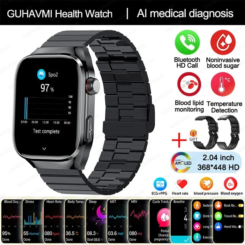 Für HUAWEI Xiaomi Neue Harnsäure Blut Fett Smartwatch EKG Blut Glucose Herz Rate Blutdruck Gesundheit Überwachung Smart Uhr