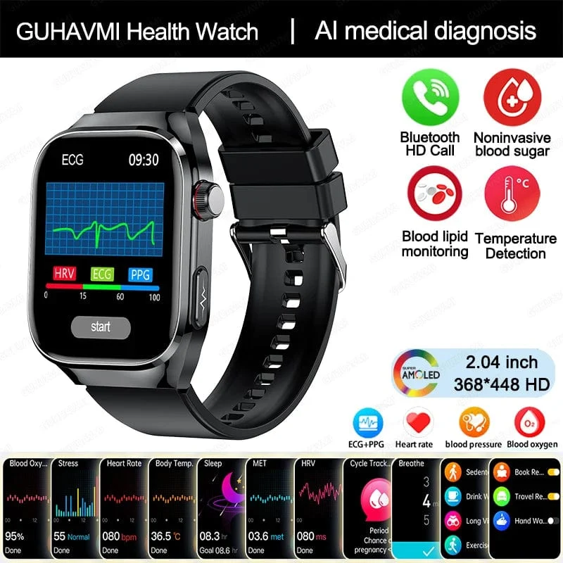 Für HUAWEI Xiaomi Neue Harnsäure Blut Fett Smartwatch EKG Blut Glucose Herz Rate Blutdruck Gesundheit Überwachung Smart Uhr