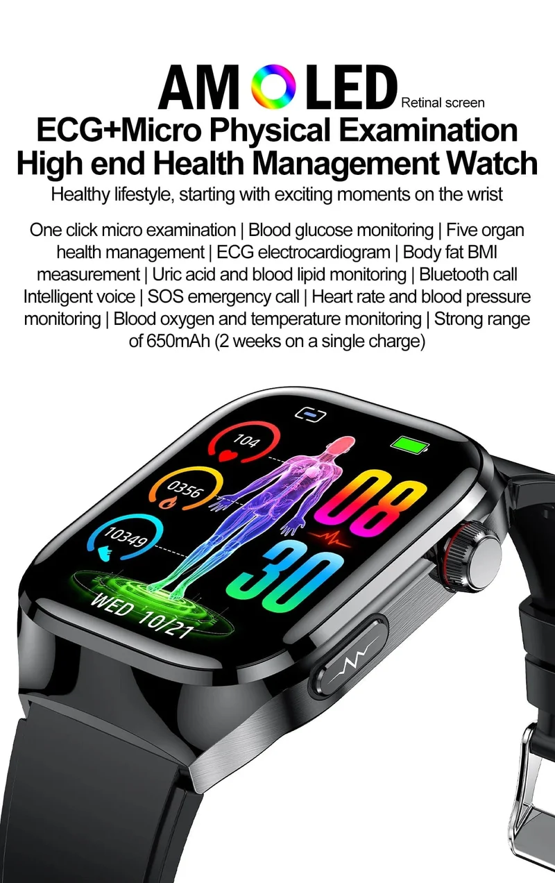 Für HUAWEI Xiaomi Neue Harnsäure Blut Fett Smartwatch EKG Blut Glucose Herz Rate Blutdruck Gesundheit Überwachung Smart Uhr