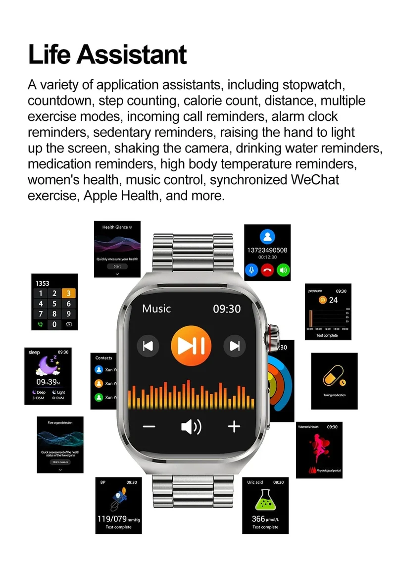 Für HUAWEI Xiaomi Neue Harnsäure Blut Fett Smartwatch EKG Blut Glucose Herz Rate Blutdruck Gesundheit Überwachung Smart Uhr