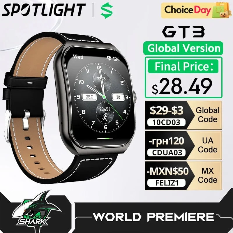 [Weltpremiere] Globale Version BLACKSHARK GT3 Smart Watch 1.96'' Curved Amoled Display Unterstützt Bluetooth-Anrufe Über 100 Sportmodi