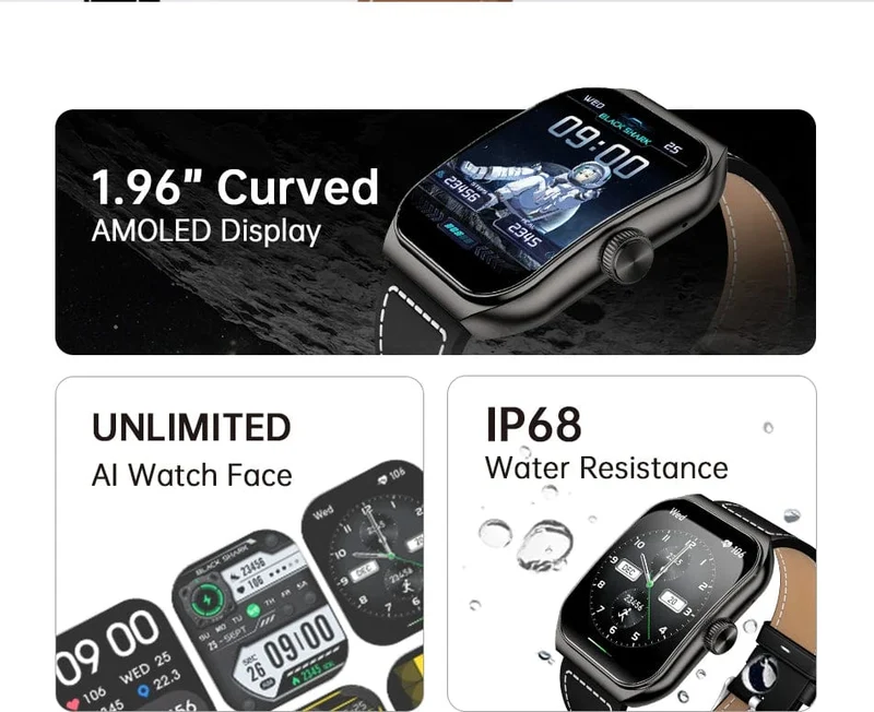 [Weltpremiere] Globale Version BLACKSHARK GT3 Smart Watch 1.96'' Curved Amoled Display Unterstützt Bluetooth-Anrufe Über 100 Sportmodi