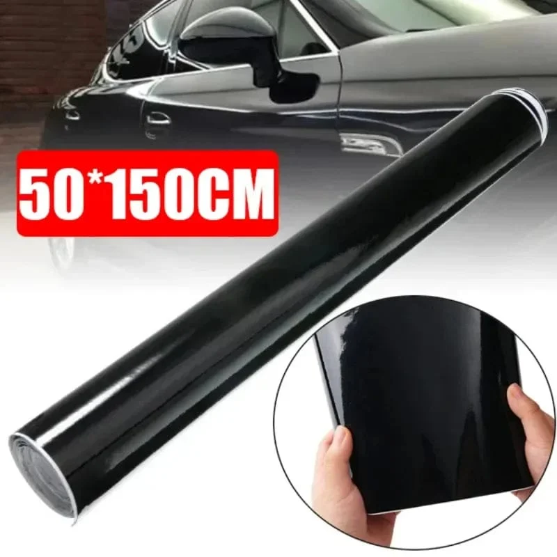 Schwarz glänzende Autokarosseriefolie, Vinyl-Wrap-Aufkleber, selbstklebende Aufkleber, für Motorräder, Fahrräder, Autohaut, Farbwechselfolien, 150 x 50 cm