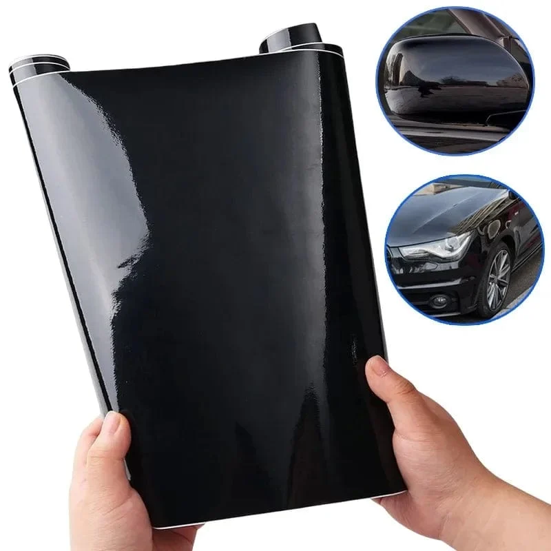 Schwarz glänzende Autokarosseriefolie, Vinyl-Wrap-Aufkleber, selbstklebende Aufkleber, für Motorräder, Fahrräder, Autohaut, Farbwechselfolien, 150 x 50 cm