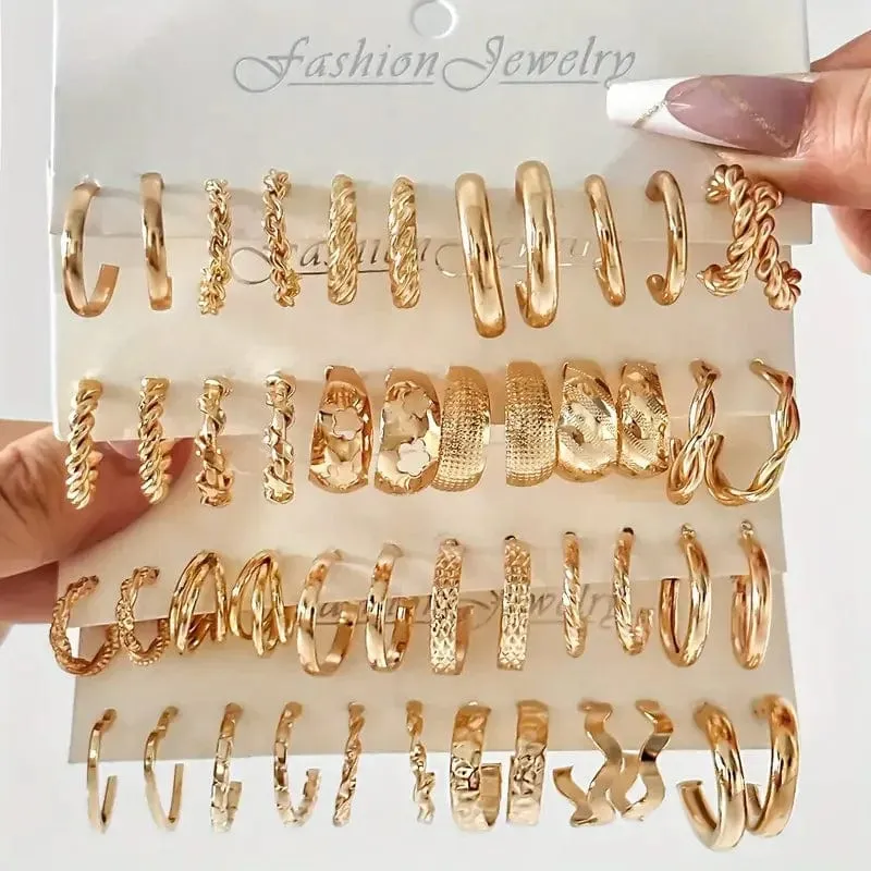 24-paar Vintage-Inspiriert Kleine Creolen Set für Frauen Elegante Geometrische Eisen Ohr Ornamente für Täglichen Tragen Geschenke 2024 Schmuck