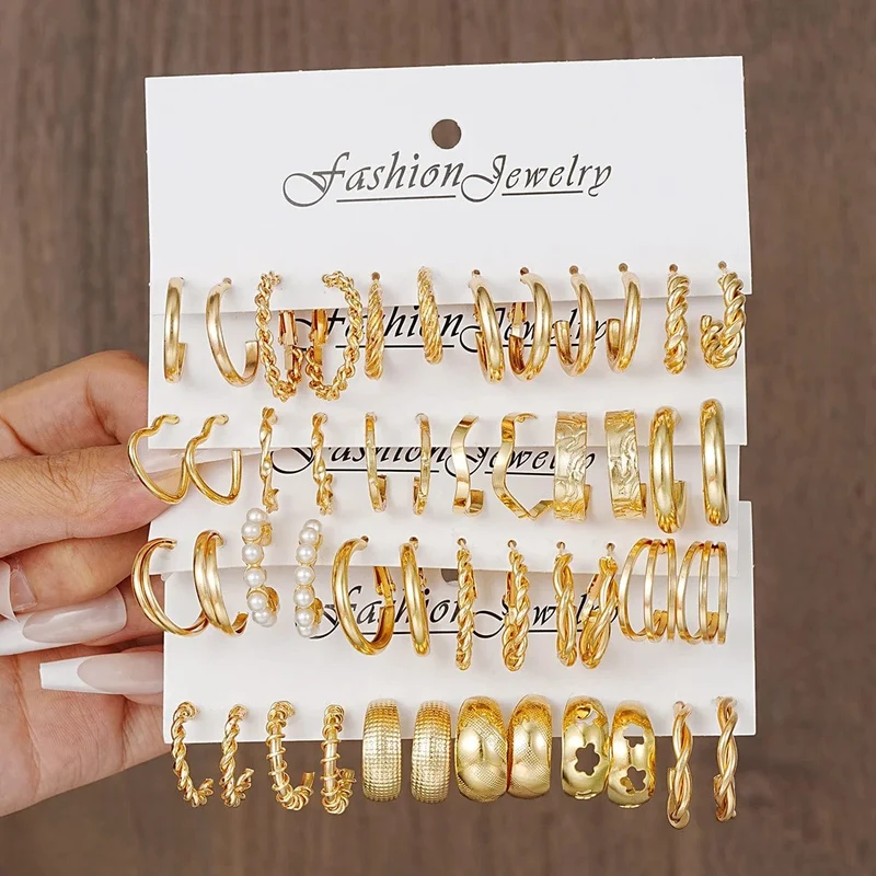 24-paar Vintage-Inspiriert Kleine Creolen Set für Frauen Elegante Geometrische Eisen Ohr Ornamente für Täglichen Tragen Geschenke 2024 Schmuck