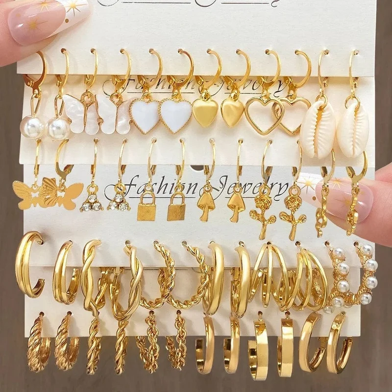 24-paar Vintage-Inspiriert Kleine Creolen Set für Frauen Elegante Geometrische Eisen Ohr Ornamente für Täglichen Tragen Geschenke 2024 Schmuck