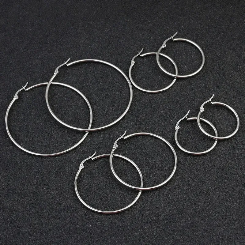 Kleine Große Kreis Frauen Creolen Übertrieben Hoop Ohr Schleife Glatte Ring Runde Ohrring Edelstahl Schmuck Großhandel