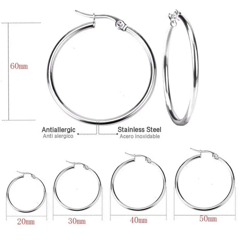 Kleine Große Kreis Frauen Creolen Übertrieben Hoop Ohr Schleife Glatte Ring Runde Ohrring Edelstahl Schmuck Großhandel