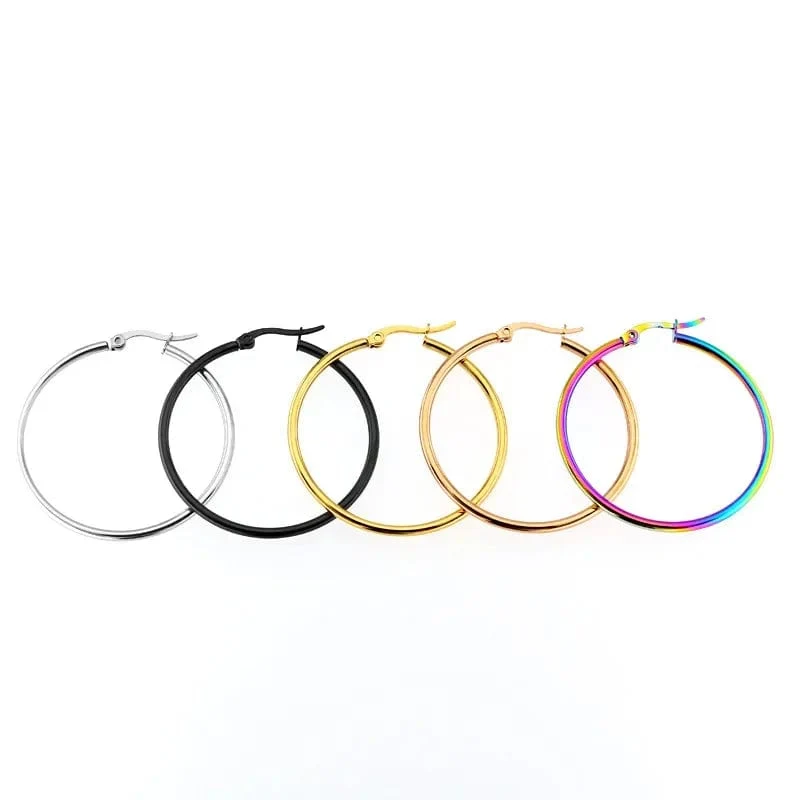 Kleine Große Kreis Frauen Creolen Übertrieben Hoop Ohr Schleife Glatte Ring Runde Ohrring Edelstahl Schmuck Großhandel