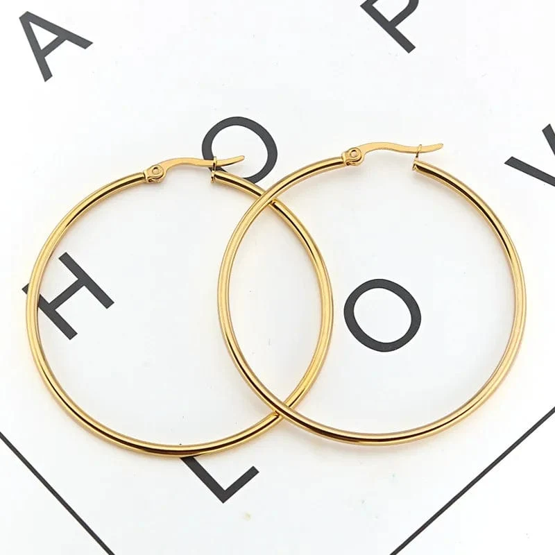 Kleine Große Kreis Frauen Creolen Übertrieben Hoop Ohr Schleife Glatte Ring Runde Ohrring Edelstahl Schmuck Großhandel