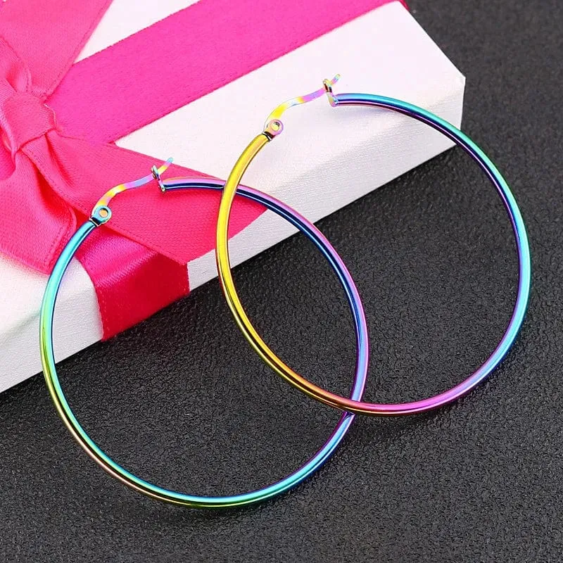 Kleine Große Kreis Frauen Creolen Übertrieben Hoop Ohr Schleife Glatte Ring Runde Ohrring Edelstahl Schmuck Großhandel