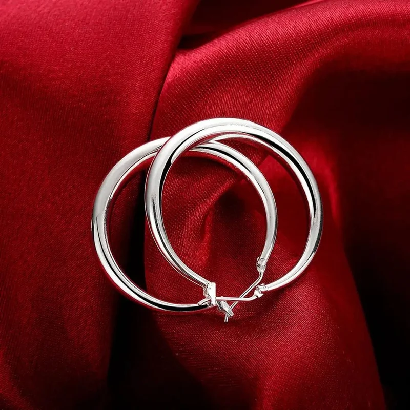 925 Sterling Silber 33mm Großer Kreis Runder Creolenohrring Für Frauen Ungewöhnliche Ohrringe 2022 Trend Weihnachtsschmuck