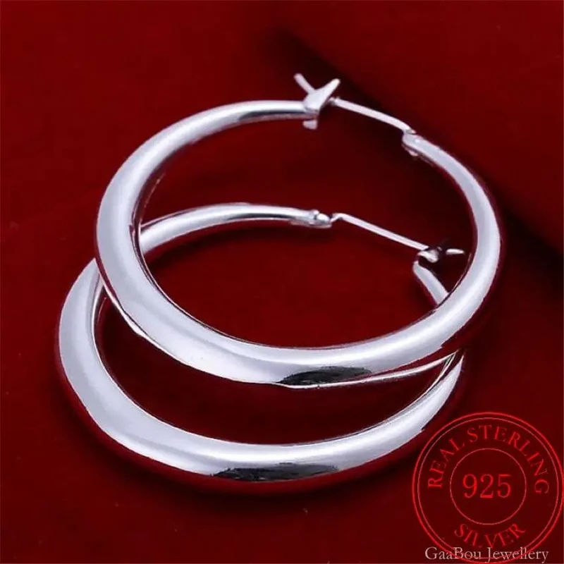 925 Sterling Silber 33mm Großer Kreis Runder Creolenohrring Für Frauen Ungewöhnliche Ohrringe 2022 Trend Weihnachtsschmuck