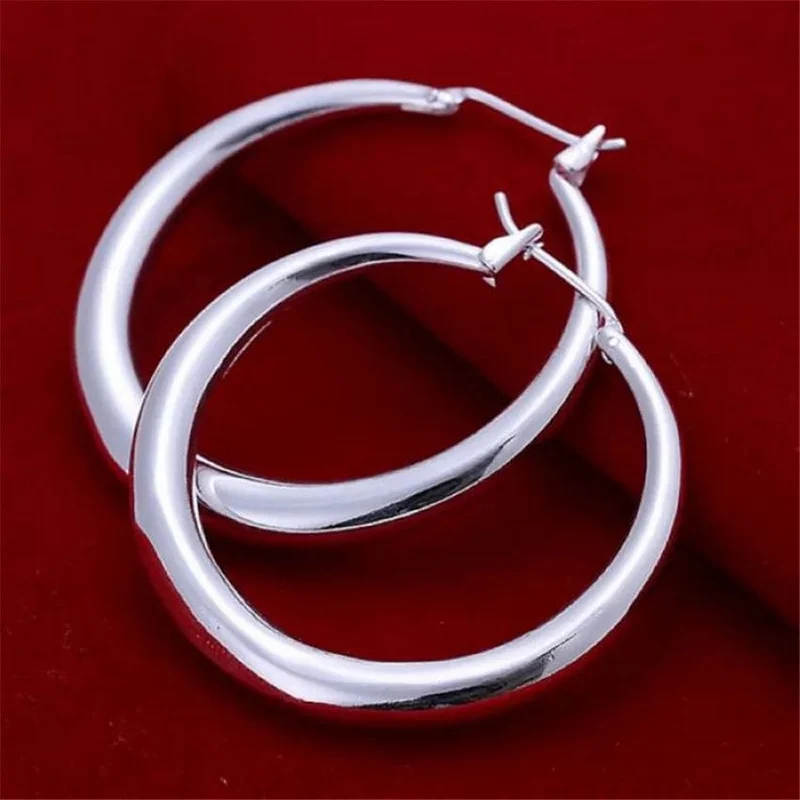 925 Sterling Silber 33mm Großer Kreis Runder Creolenohrring Für Frauen Ungewöhnliche Ohrringe 2022 Trend Weihnachtsschmuck