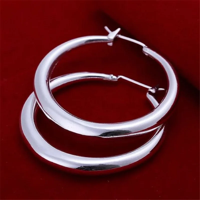 925 Sterling Silber 33mm Großer Kreis Runder Creolenohrring Für Frauen Ungewöhnliche Ohrringe 2022 Trend Weihnachtsschmuck