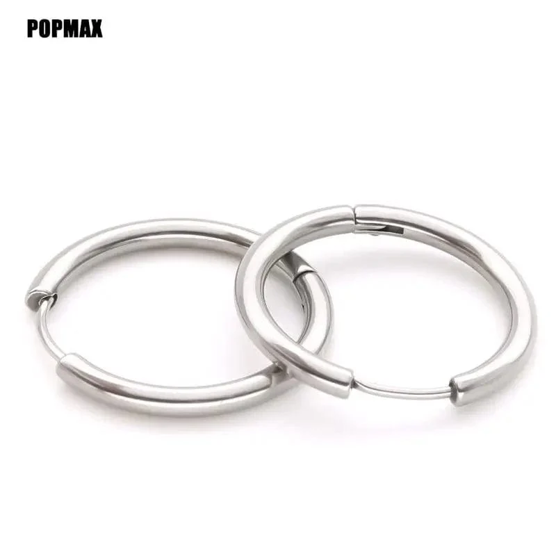 POPMAX Herren-Creolen, Edelstahl, rund, für Damen und Herren, gold- und silberfarben, farbecht, 2er-Pack