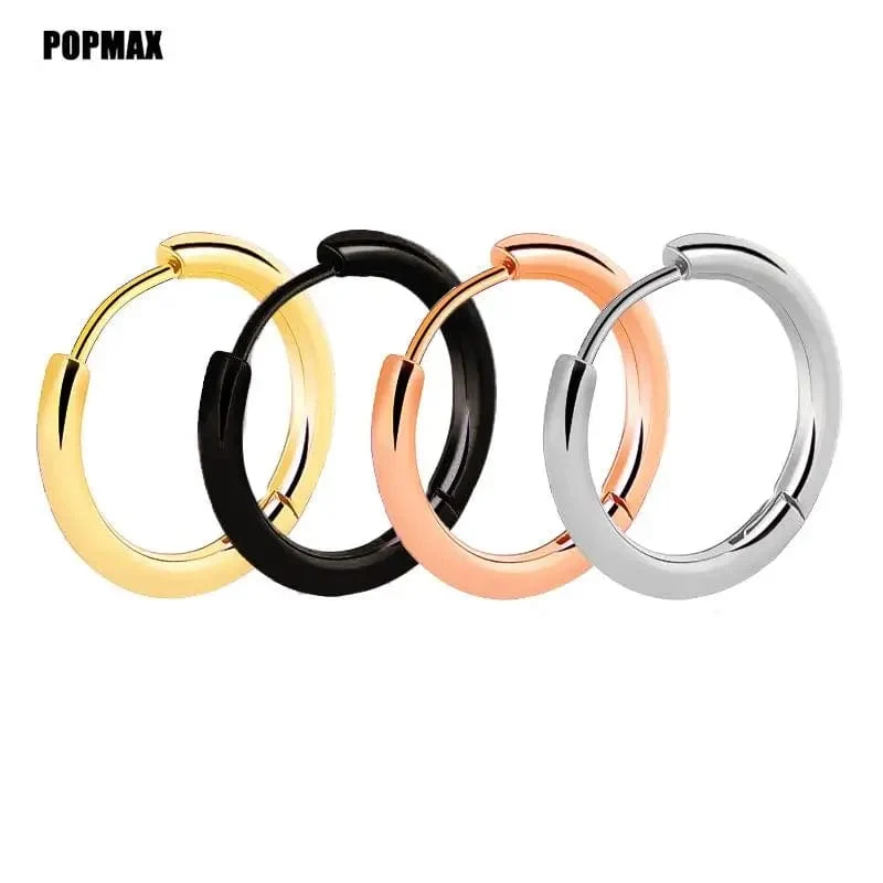 POPMAX Herren-Creolen, Edelstahl, rund, für Damen und Herren, gold- und silberfarben, farbecht, 2er-Pack