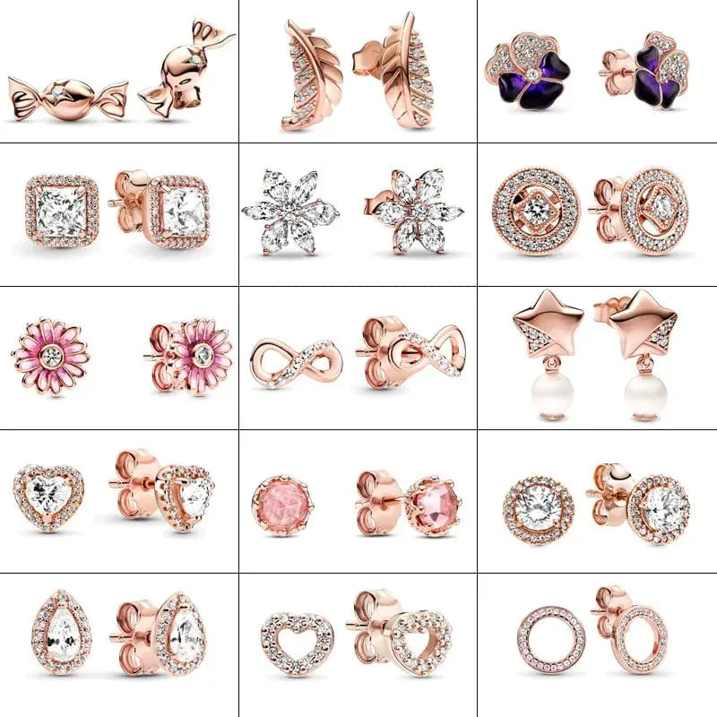 14 Karat Roségold plattiertes 925er Silber, funkelnde Unendlichkeits-Ohrstecker, schwebende, gebogene Feder-Ohrstecker, edler Schmuck für Damen