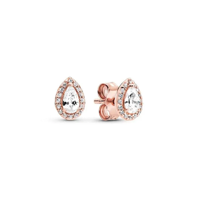 14 Karat Roségold plattiertes 925er Silber, funkelnde Unendlichkeits-Ohrstecker, schwebende, gebogene Feder-Ohrstecker, edler Schmuck für Damen