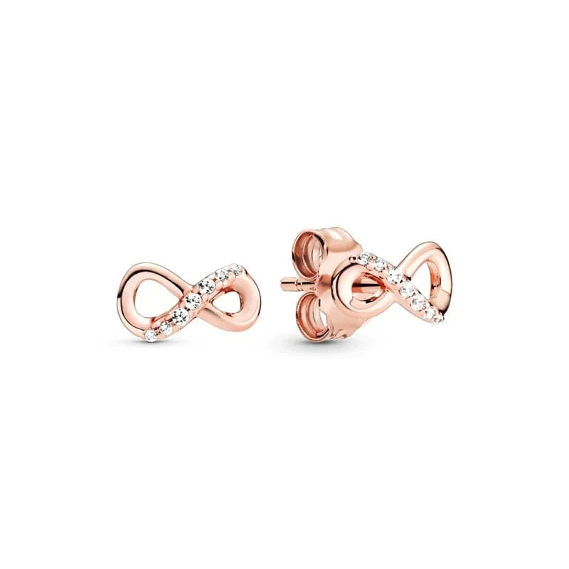 14 Karat Roségold plattiertes 925er Silber, funkelnde Unendlichkeits-Ohrstecker, schwebende, gebogene Feder-Ohrstecker, edler Schmuck für Damen