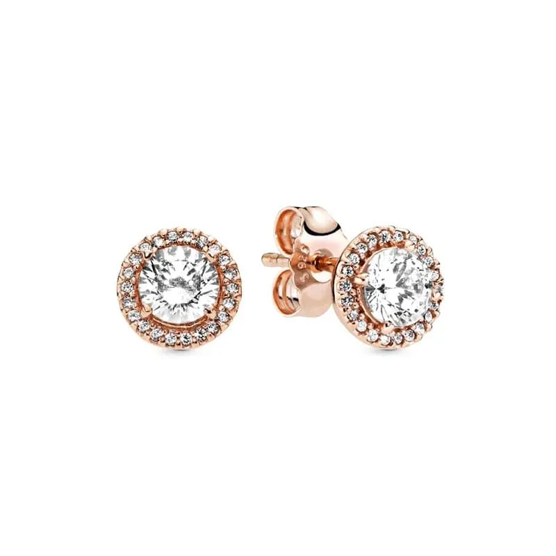 14 Karat Roségold plattiertes 925er Silber, funkelnde Unendlichkeits-Ohrstecker, schwebende, gebogene Feder-Ohrstecker, edler Schmuck für Damen