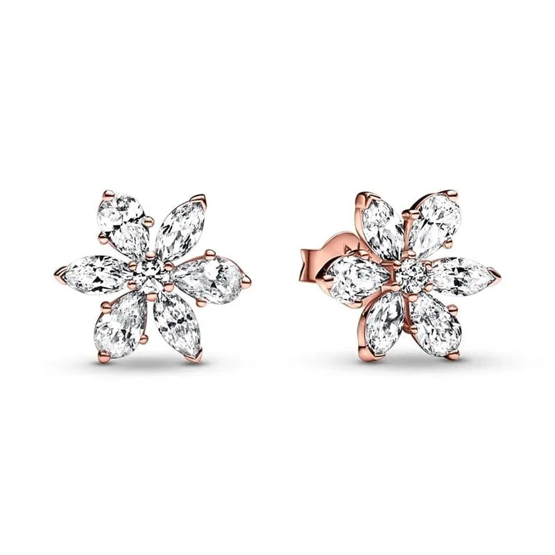 14 Karat Roségold plattiertes 925er Silber, funkelnde Unendlichkeits-Ohrstecker, schwebende, gebogene Feder-Ohrstecker, edler Schmuck für Damen