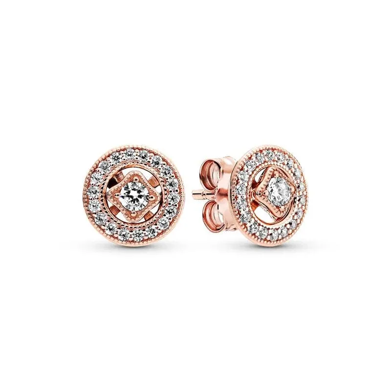 14 Karat Roségold plattiertes 925er Silber, funkelnde Unendlichkeits-Ohrstecker, schwebende, gebogene Feder-Ohrstecker, edler Schmuck für Damen