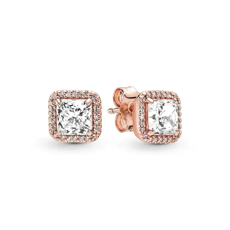 14 Karat Roségold plattiertes 925er Silber, funkelnde Unendlichkeits-Ohrstecker, schwebende, gebogene Feder-Ohrstecker, edler Schmuck für Damen